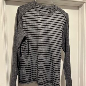 Lululemon men’s Gray and Black Striped Long Sleeve Shirt